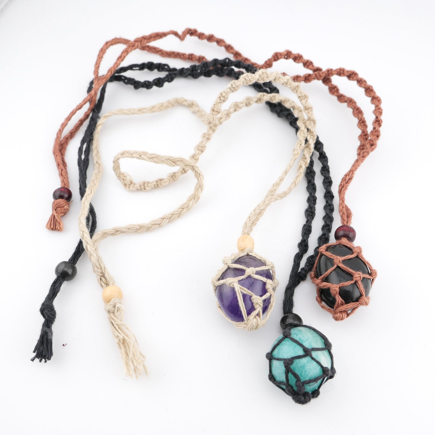 Hemp Macrame Crystal Pouch Necklace