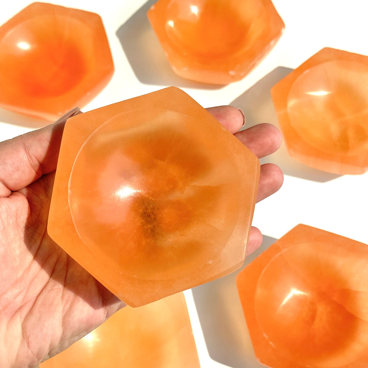 Orange Selenite Hexagon Bowl