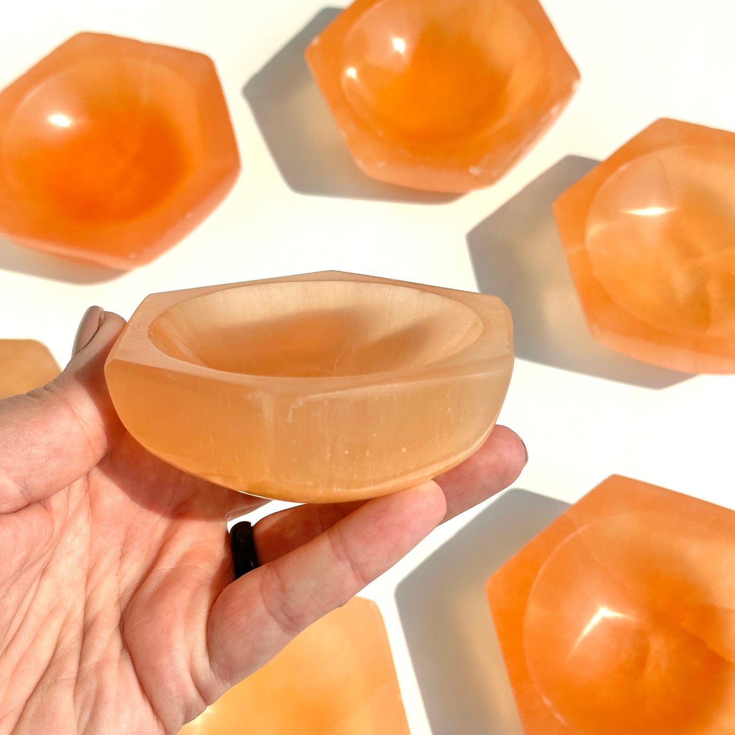 Orange Selenite Hexagon Bowl