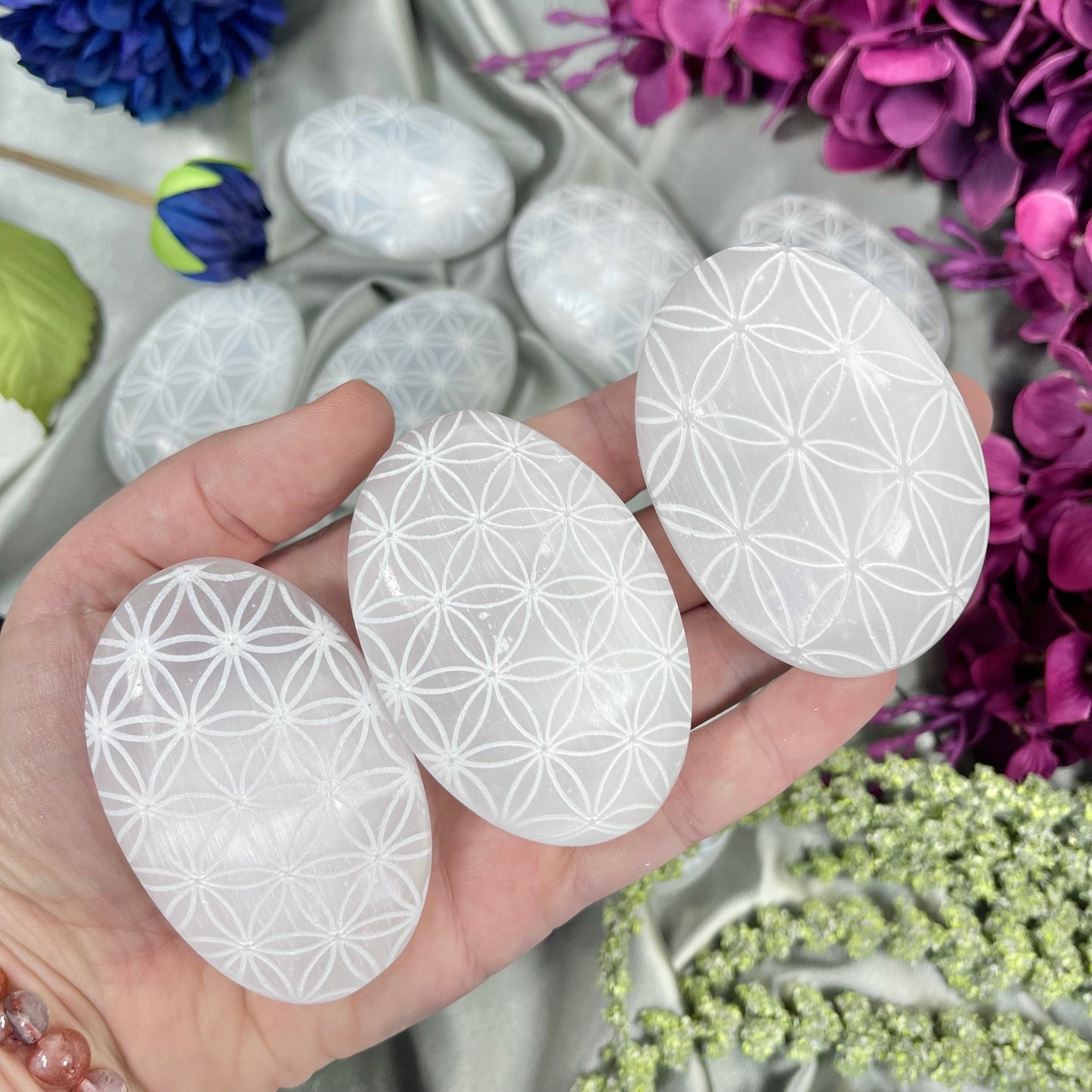 Flower of Life Selenite Palm