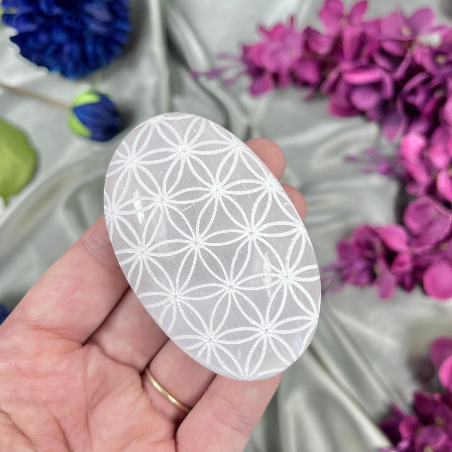 Flower of Life Selenite Palm