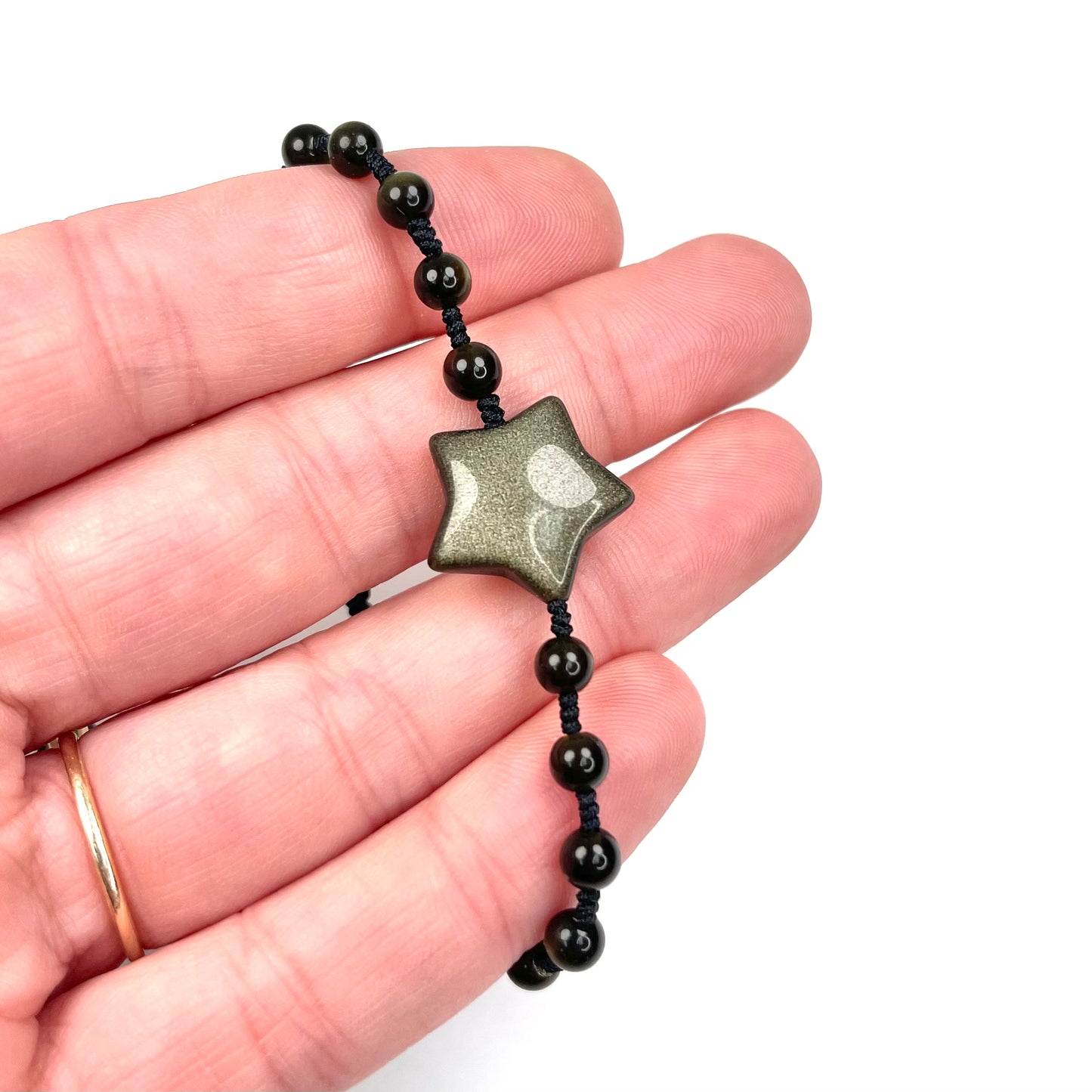 Gold Sheen Obsidian Star Adjustable Bracelet
