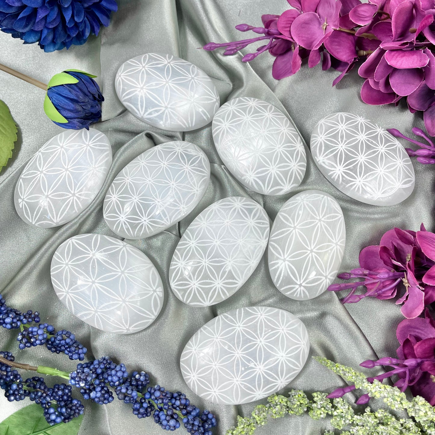 Flower of Life Selenite Palm